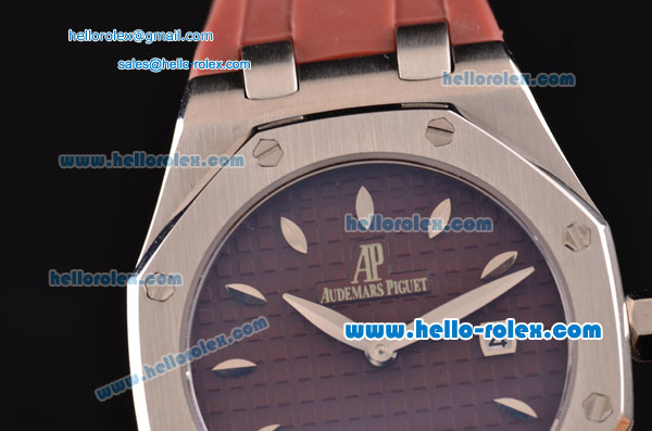 Audemars Piguet Royal Oak Lady Miyota OS2035 Quartz Steel Case with Brown Rubber Strap Brown Grid Dial and Brown Rubber Strap - Click Image to Close